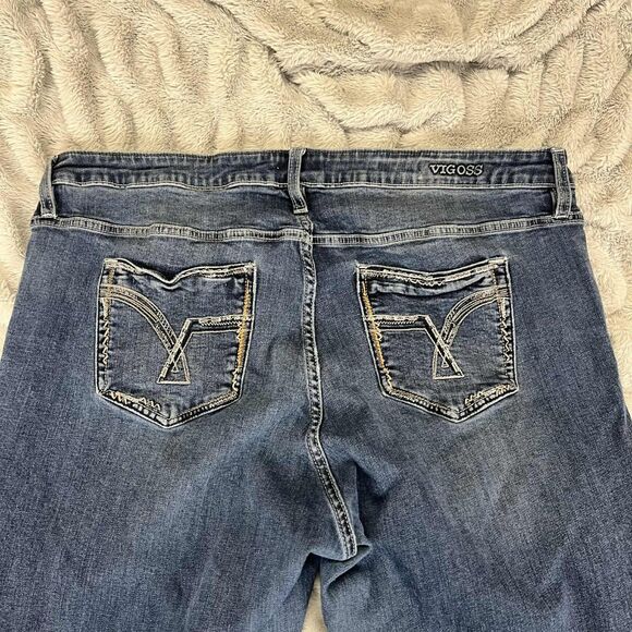 Vigoss Jeans Women 24 Crop Medium Wash Stretch Denim Raw Hem Embroidered Pockets - Picture 6 of 9